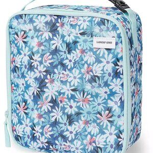 Lands' End Kids Insulated EZ Wipe Lunch Box Watercolor Daisies NEW!